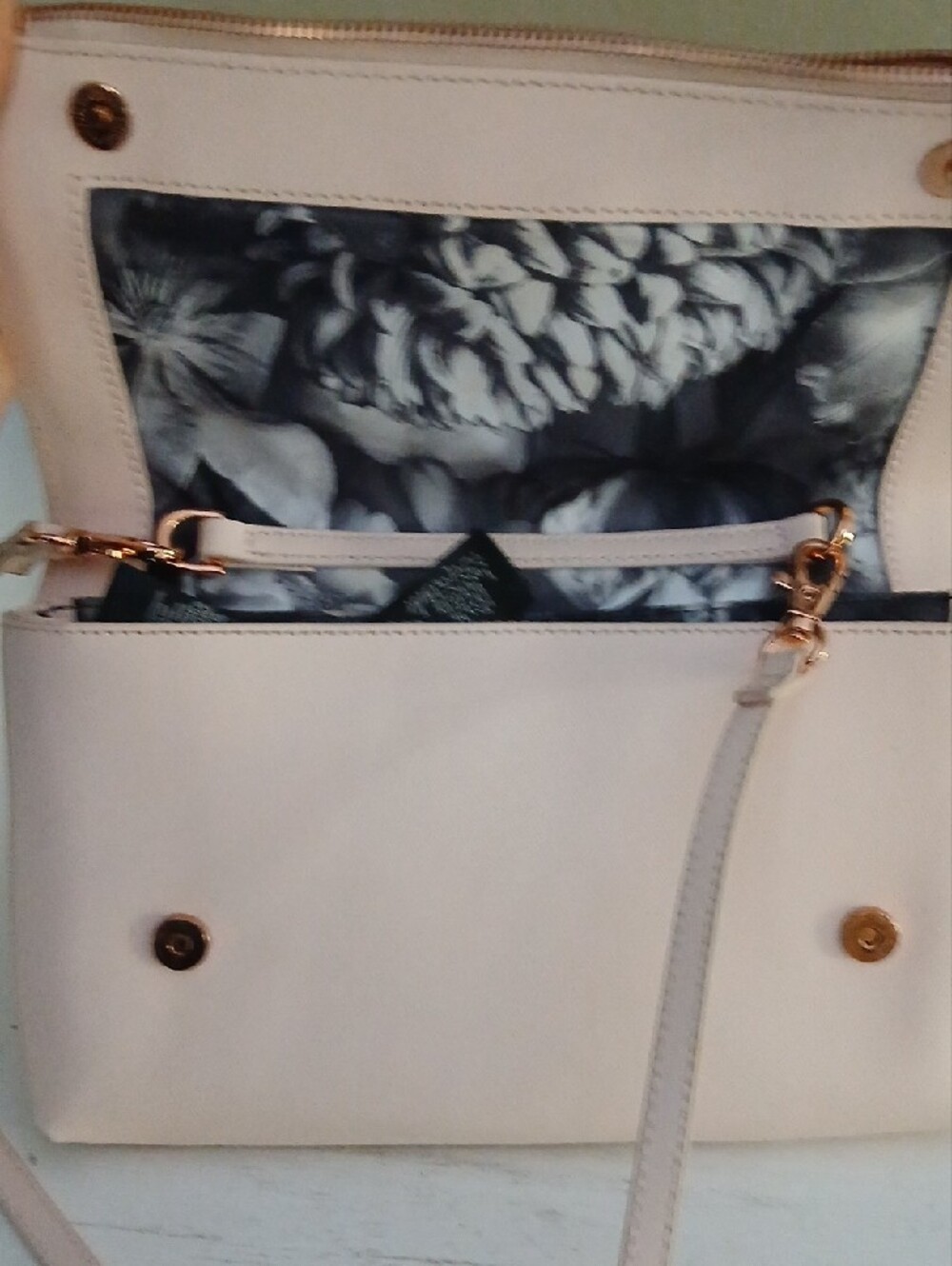 Ted Baker Blush Leather Fold-Over Clutch with Gold Hardware - Picture 3 of 3